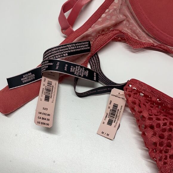 🔥VICTORIA SECRET BRA Very Sexy Set 2pc PUSH-UP SZ32D /M open back cheeky pink - Picture 10 of 10